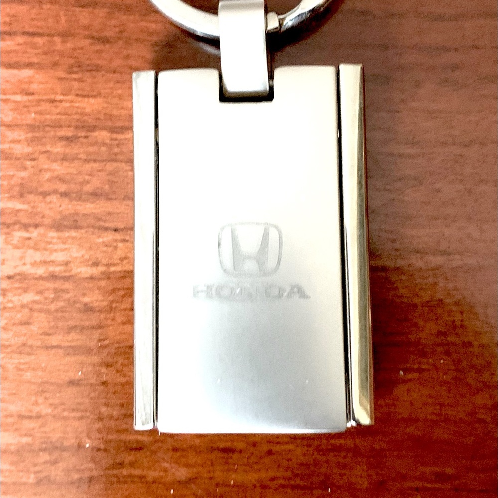 Original Honda key ring shiny silver tone metal bar with brand logo